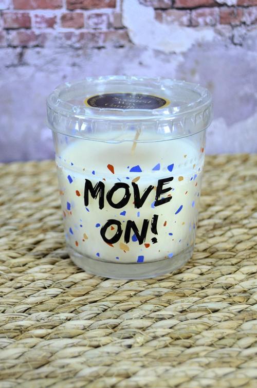 Yazılı Cam Bardak Mum  – Move On, Be Wild, Time To Play – 42 Saat Yanma Süreli Dekoratif Hediyelik & Özel Gün İçin Mum