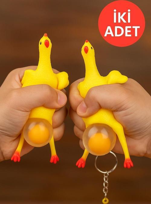 2 ADET - Antistres - Stres Atıcı Yumurtlayan Sıkımlık Yumuşak Tavuk Anahtarlık Oyuncak