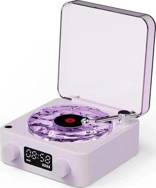 Waves Nostalji Plak Görünümlü Bluetooth Hoparlör 3d Ses Dalgası Retro Müzik Plak Mor