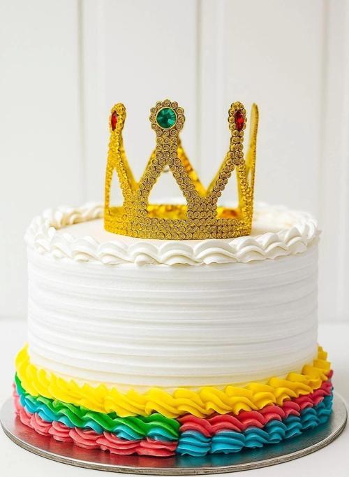 Altın Işıltılı Pasta Tacı Pasta Üstü Taç Plastik Malzeme 8x8 Cm