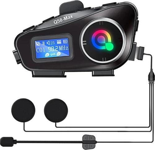 Q58-max Radyolu 2 Kişi Bağlantılı Bluetooth Kask Kulaklık Ekranlı Fenerli Müzik Ve Telsiz Intercom