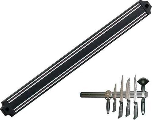 Mutfak Duvarına Monte Mıknatıslı Geniş Bıçak Tutucu Stand - 55 Cm - Siyah - Paslanmaz Çelik