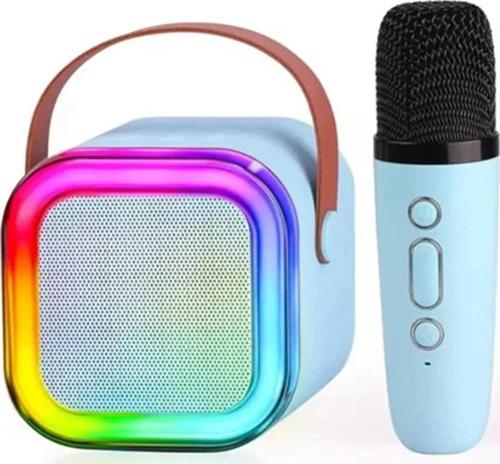 Karaoke Kablosuz Hoparlör Mikrofonlu Rgb Işıklı Bluetooth Speaker Tf Kart/usb Mavi