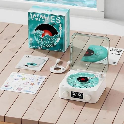 Waves Nostalji Plak Görünümlü Bluetooth Hoparlör 3d Ses Dalgası Retro Müzik Plak Mavi