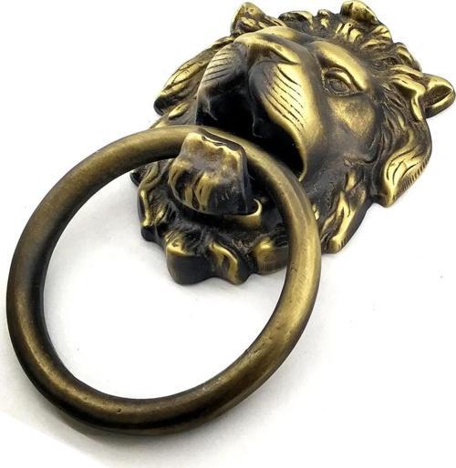 Antika Tarz Dekoratif Pirinç Kapı Tokmağı, Taktak - 102x130 Mm, Antik