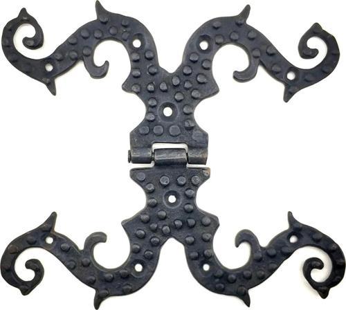 Antika Tarz Dekoratif Pirinç Süslü Menteşe - 190x170 Mm, Oksit