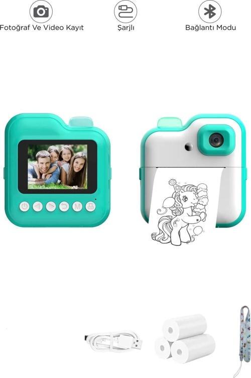 Dijital Video Kayıt Fotoğraf Çocuk Kamerası Anlık Termal Resim Kağıt Baskılı Mavi