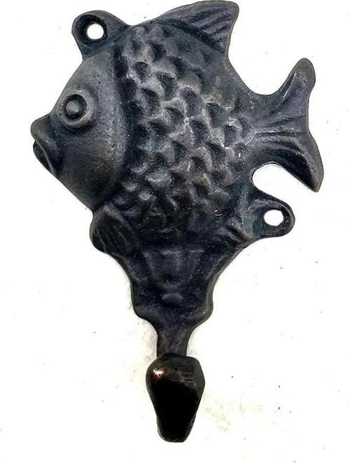 Antika Tarz Dekoratif Pirinç Balık Figürlü Askı - 84x51mm, Oksit