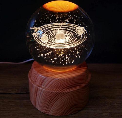 Gezegenler Tasarımlı Dönen Cam Küre