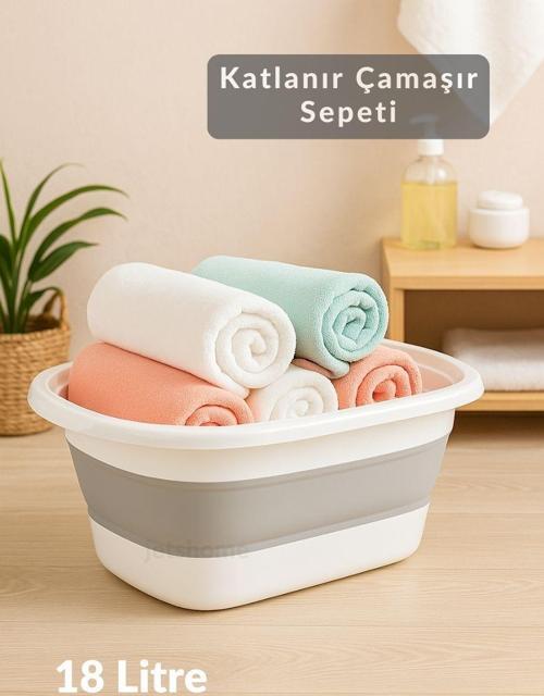 18 Litre Katlanır Silikon Çamaşır Sepeti – Akordiyon Tasarım, Pratik ve Yer Tasarruflu