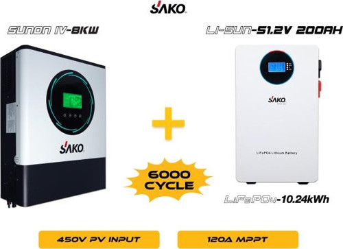 Sunon-IV 8KW Inverter + Li-sun 51.2V 200Ah Lityum Akü Off-Grid Hibrit Paketi