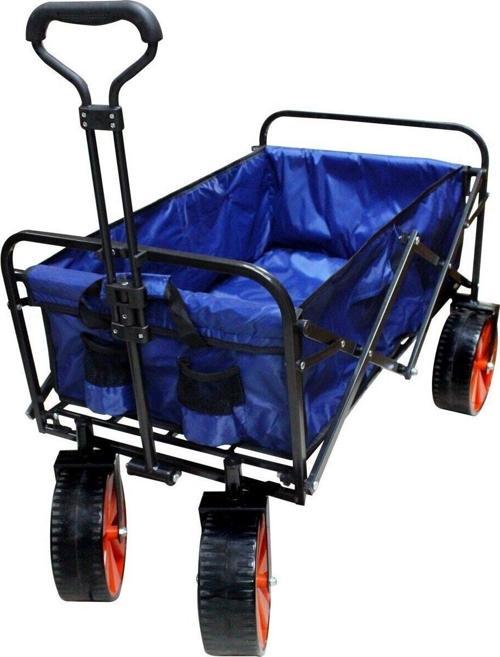 Katlanabilir Taşıma Arabası Plaj-Bahçe-Kamp Arabası Mavi (Turuncu Tekerli)