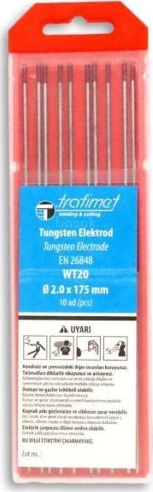 WT20 Kırmızı Toryumlu Tungsten Elektrot 10'lu Paket 1,6mm