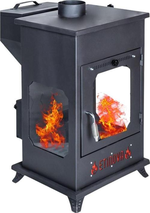 Eti-B6 Büyük Üç Tarafı Camlı Fırınsız Odun ve pelet yakan Şömine Tipi Soba