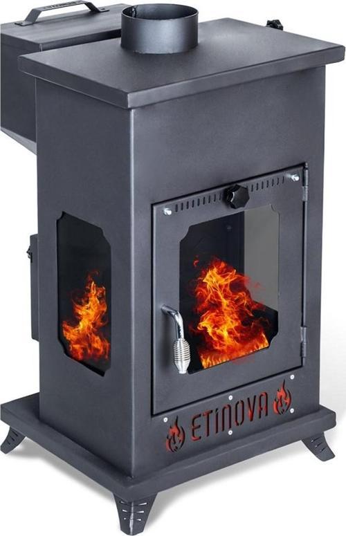 Eti-K6 Küçük Tarafı Camlı Fırınsız Odun ve pelet yakan  Şömine Tipi Soba