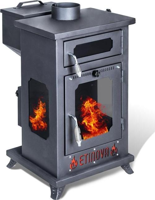 Eti-K7 Küçük Üç Tarafı Camlı Fırınlı Şömine Tipi Pelet Soba