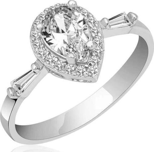 Gümüş Beyaz Damla Taşlı Kadın Yüzük