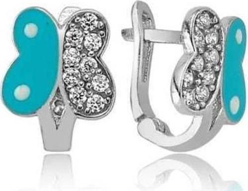 Gümüş Mavi Kelebek Çocuk Küpesi