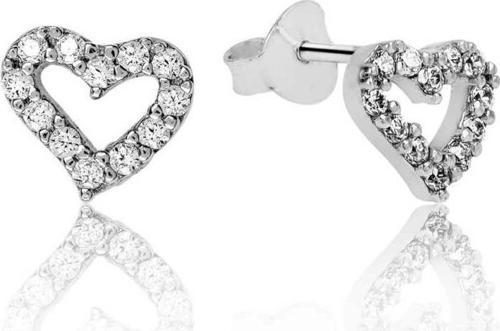 Gümüş Beyaz Kalpli Çivili Küpe