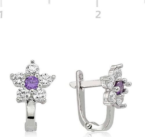 Gümüş Mor Taşlı Çiçek Küpe