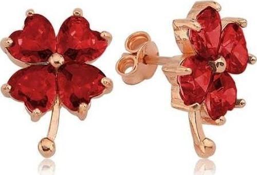 ​​gümüş Kırmızı Kalpli Yonca Bayan Küpe