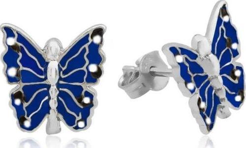 Gümüş Lacivert Kelebek Çocuk Küpesi