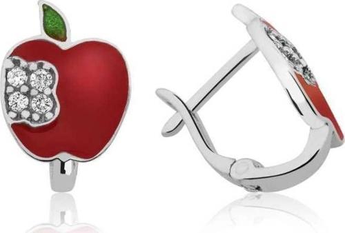 Gümüş Kırmızı Elma Çoçuk Küpesi