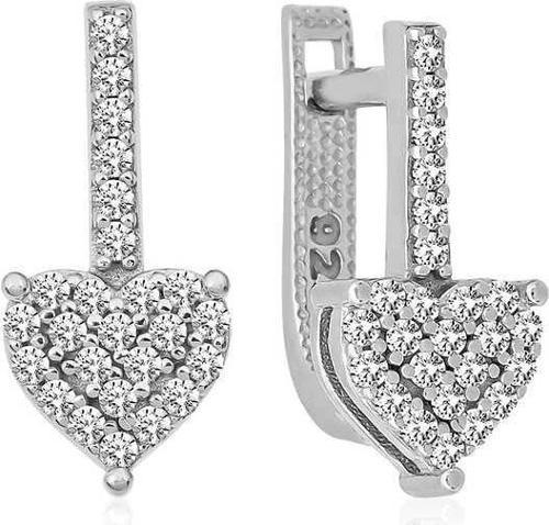 Gümüş Sallantılı Kalp Taşlı Küpe