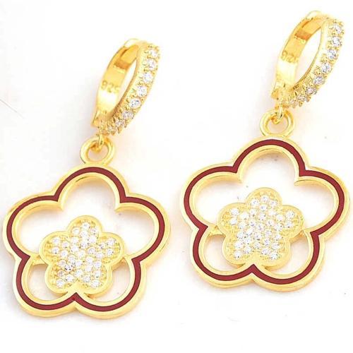 ​gümüş Gold Sallantılı Çiçek Desenli Kadın Küpe