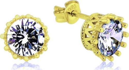 Gümüş Gold Tırnaklı Tek Taş Çivili Kadın Küpe