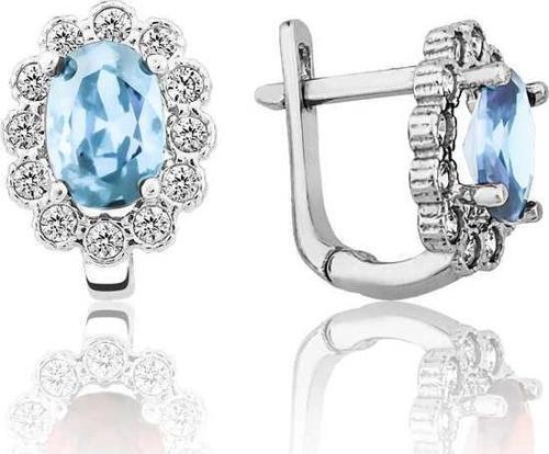 Gümüş Turkuaz Çiçek Desenli J Kadın Küpe