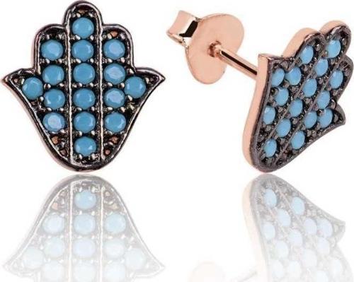 Gümüş Firuze Taşlı Fatma Ana Eli Çivili Küpe