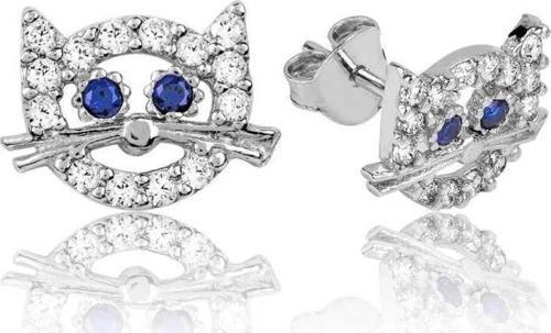 Gümüş Kedi Çivili Küpe