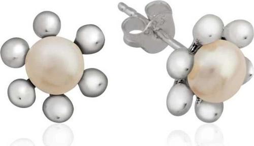 Gümüş İnci Çiçek Çivili Küpe