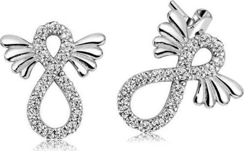 Gümüş Kanatlı Sonsuzluk Çivili Küpe