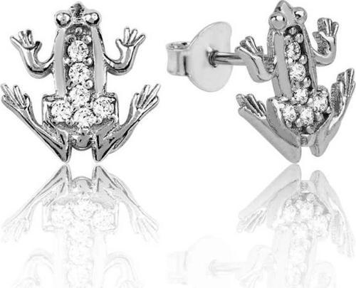 Gümüş Kurbağa Çivili Küpe