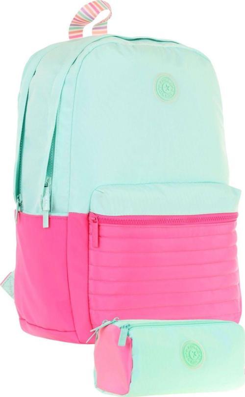 Quick Kapitone Detaylı Yeşil Pembe Kız Çocuk Okul Çantası ve Kalemlik Okul Seti