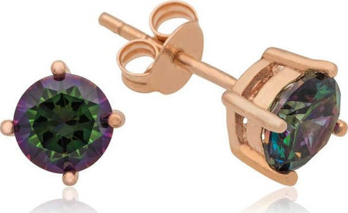 925 Ayar Gümüş Rose 5 mm Mistik Topaz Çivili Küpe