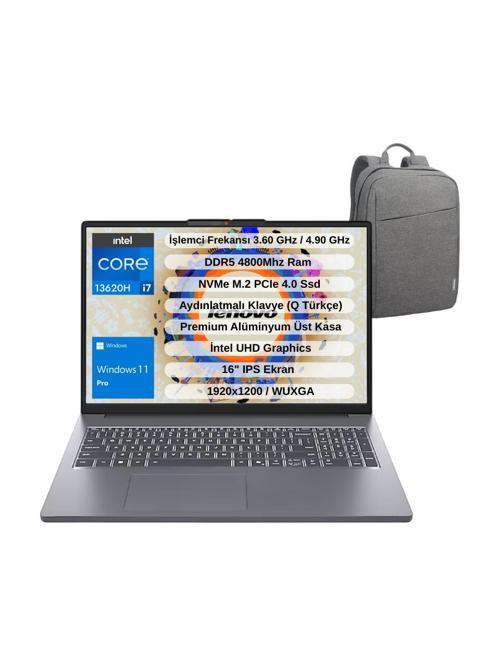 IP Slim 3 Intel Core I7 13620H 40GB 512GB SSD 16" Wuxga IPS Win11pro Taşınabilir Bilgisayar 83K2001WTR - Lenovo Çanta WZ16