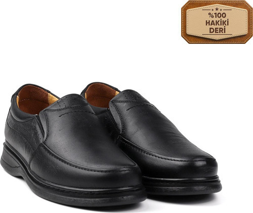 Erkek Siyah Hakiki Deri Ayakkabı, Ortopedik Taban Loafer Ayakkabı, Mevsimlik Kışlık Casual Ayakkabı