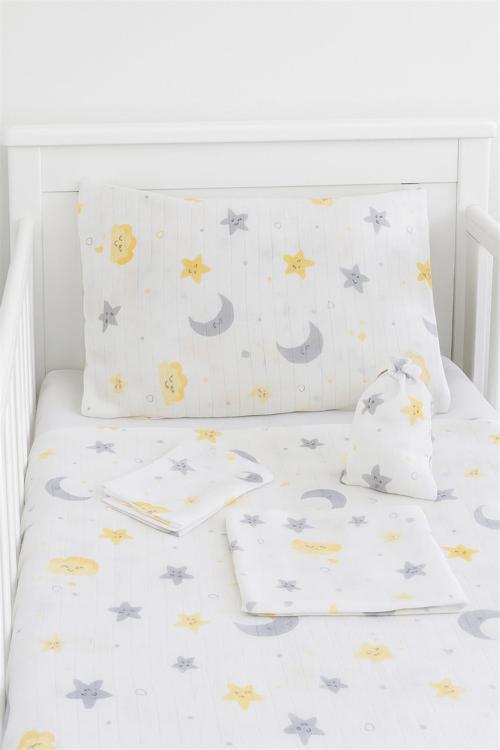 Bebek Müslin Set %100 Pamuk 7 Parça Battaniye Ağız Bez