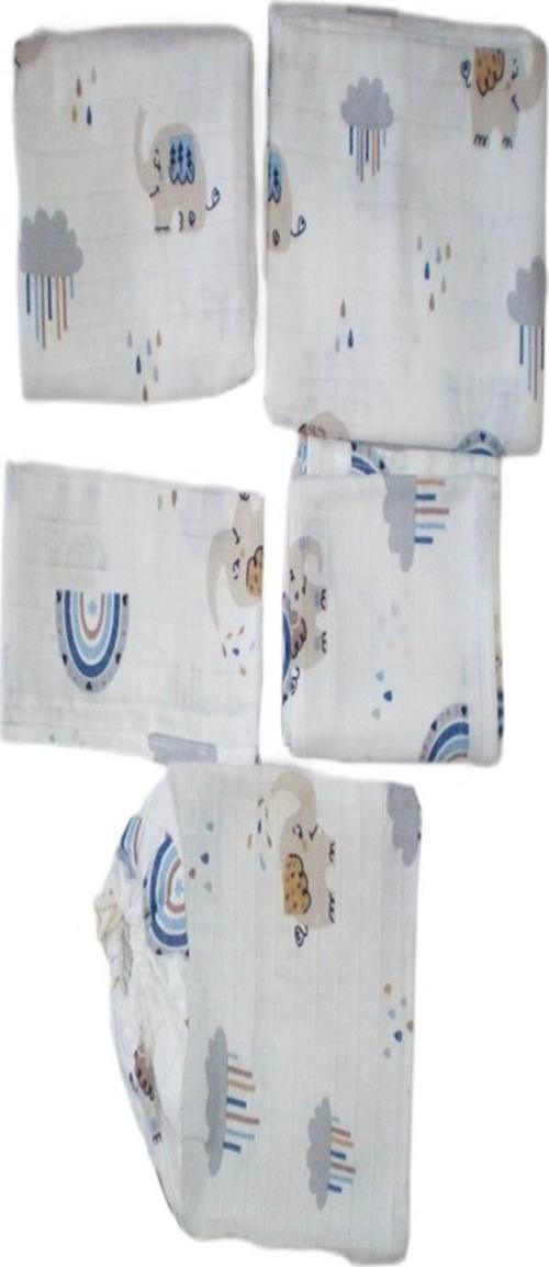 Bebek Müslin Set %100 Pamuk 7 Parça Battaniye Müslin Filli Açık Gri