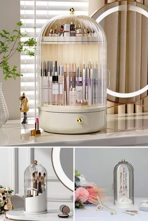 House By House 360 Glow Vitrin Şeffaf Fırçalık Ve Şeffaf Mücevherat Üçlü Set