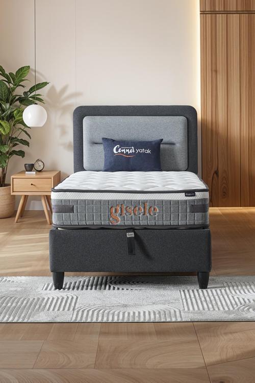 Gisela Tek Kişilik Sandıklı Baza + Full Ortopedik Antibakteriyel Pedli Yatak + Başlık  3 lü Set