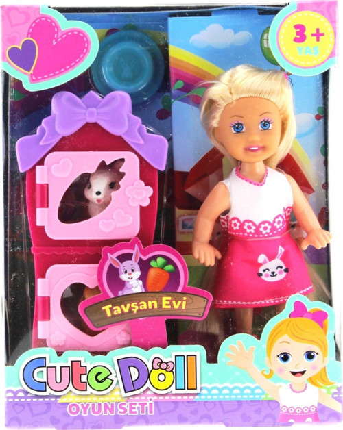 Eğitici Oyuncak Cute Doll Mini Bebek Tavşanlı ve İki Katlı Kulübe Oyun Seti Kız Erkek Çocuk Eğitici