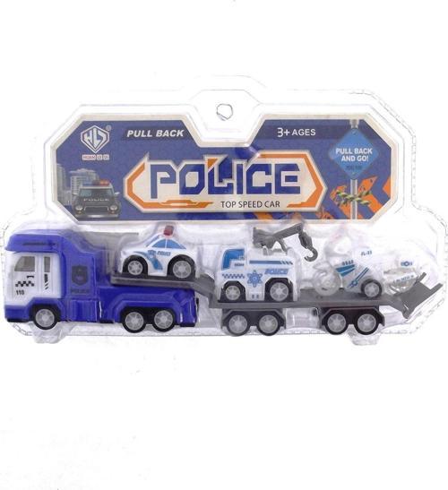 Öğretici Oyuncak Çek Bırak Taşıyıcı Polis Tırı ve Mini Araçlar Kız Erkek Çocuk Eğitici Eğitici Oy