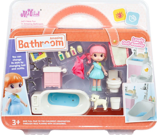 Kız Erkek Çocuk Oyuncak Sarı Saçlı Maylla'nın Banyo Keyfi Mini Oyun Seti Kız Erkek Çocuk Eğitici Eğitici