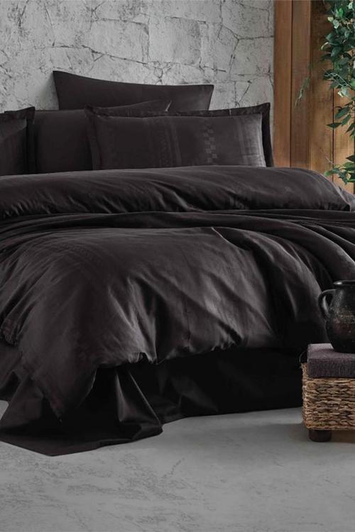 %100 Pamuk Saten Çift Kişilik Nevresim Takımı Capital V1 Antrasit