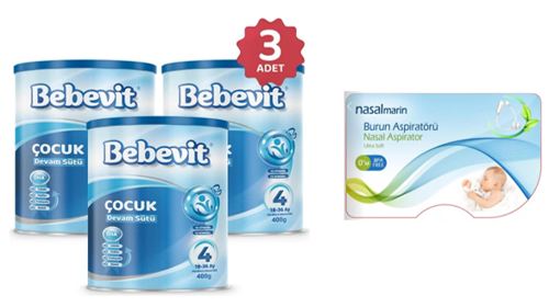 4 Bebek Devam Sütü 400 gr 3 ADET + Nasalmarin Baby Ultra Soft Nazal Aspiratör