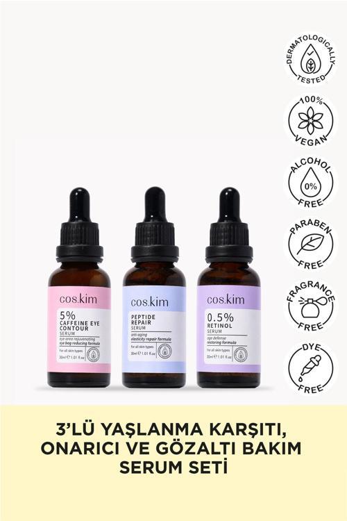 3’Lü Kırışıklık Önlemeye Yardımcı, Yaşlanma Karşıtı Ve Göz Altı Bakım Sağlayan Serum Seti